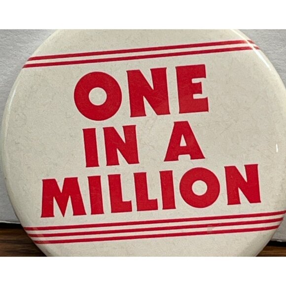 80s Pinback Button One in a Million Vintage Retro Pin Jacket Red White - Picture 4 of 6